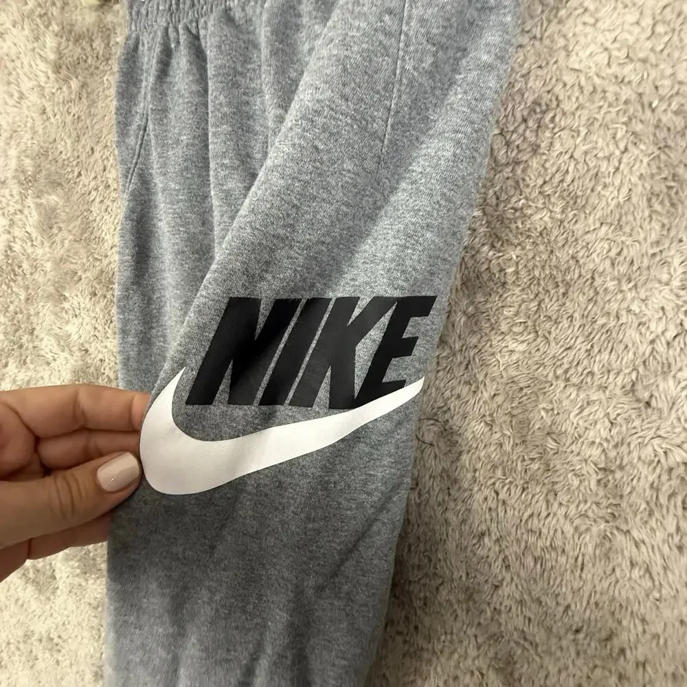 Nike Gray Black White Sweatpants Joggers Boys Size 6 7 Swoosh Logo